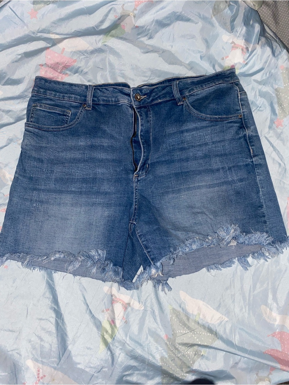 High-Rise Blue Denim Cutoff Shorts